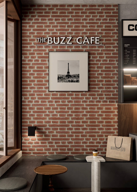 red brick background featured on a cafe