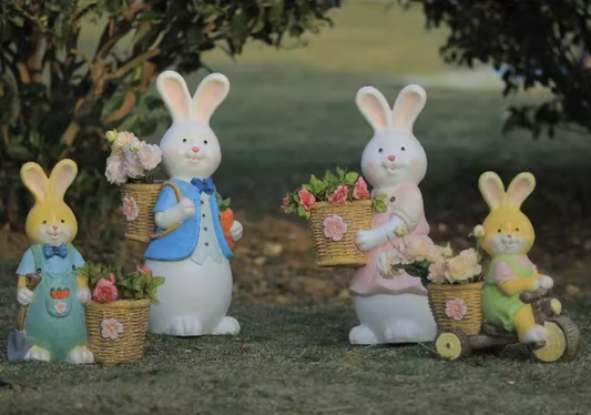 Cute Bunny family planters carrying flowers
